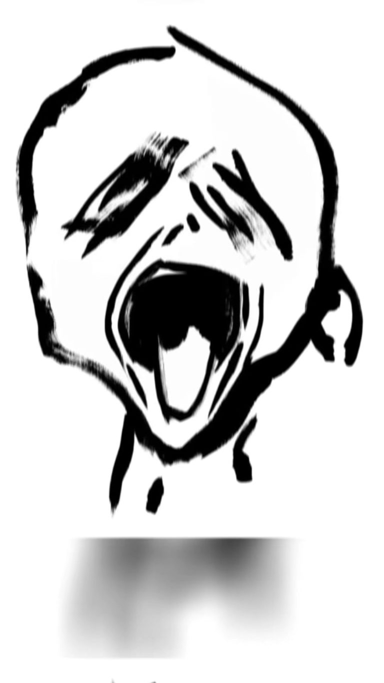 Visage qui hurle — encre noire — frame extrait vidéo Shima