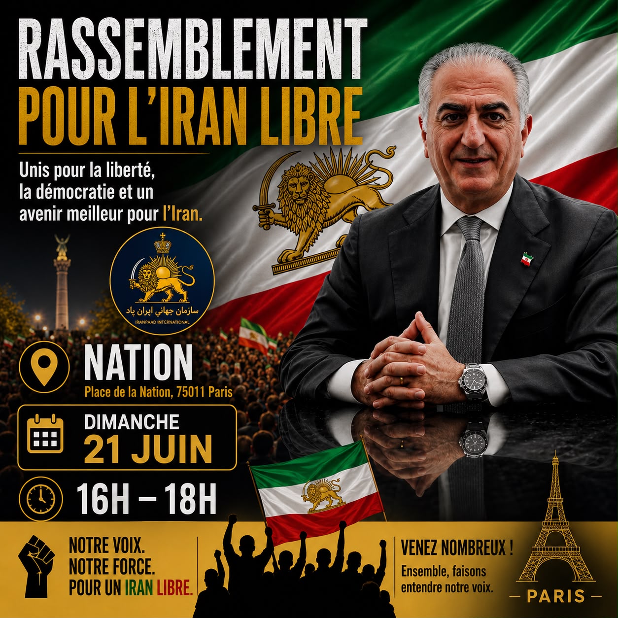 Rassemblement pour un Iran libre — affiche (français)